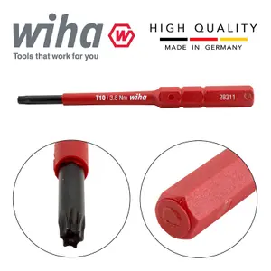 Wiha Slimbit Screwdriver Torx T10 Head Compact 1000v VDE Electrician 75mm 35507