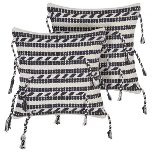 Set of 2 Cushions ENDIVE Cotton 45 x 45 cm Striped Black-White