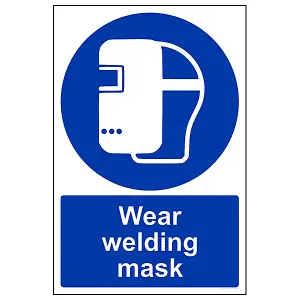 Wear Welding Mask Mandatory PPE Sign - Adhesive Vinyl - 150x200mm (x3)