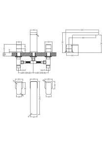 Square Deck Mounted 3 Tap Hole Bath Filler Tap - Chrome