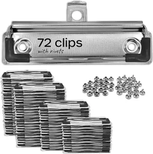 72 Metal Clipboard Clips - Spring-Loaded, Mountable, Iron with Rubber Edge & Hanging Hole for Replacement & Organization