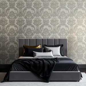 Belgravia Plaster Damask P2317 Luxury Silver Cream Metallic Wallpaper