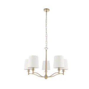 Anson Lighting Munson 5lt Pendant light finished in Matt antique brass plate and vintage white fabric