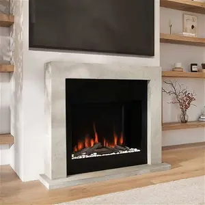 Black & Stone Wall Mounted Electric Fireplace With Logs Crystals & Pebbles - Amberglo