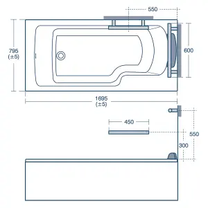 Ideal Standard Gloss White Easy access bath with 0 Tap holes (L)169.5cm (W)79.5cm