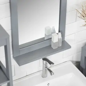 Lyndora Wood Flat Wall Mirror with Shelves Dark Grey