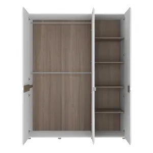 Chelsea 3 Door Wardrobe with mirror and Internal shelving in White with Oak Trim