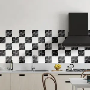 24 Pieces 15x15cm Glossy Black Porcelain Mosaic Tile Stickers