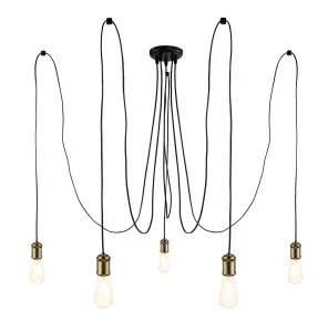 GoodHome Milne Spider Matt Black & antique brass 5 Lamp Pendant ceiling light, (Dia)2000mm