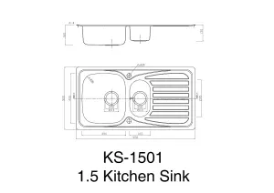 Dihl Stainless Steel 1.5 Bowl Kitchen Sink with Drainer & Waste 1501