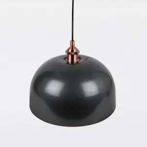 First Choice Lighting Pair of Industrial Nickel with Copper Detail Dome Pendants