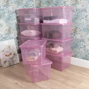 Wham Crystal 10 x 60L Plastic Storage Boxes with Lids. Large Size, Strong. Made in the UK Tint Dusky Orchid