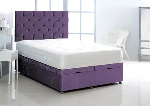 6FT Superking Purple Crush Velvet Foot Lift Ottoman Bed With Headboard & Mattress