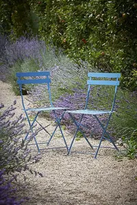 2 x Garden Trading Outdoor Indoor Bistro Chairs Seats Lulworth Blue Steel Patio