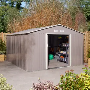 Rowlinson Trentvale 10x12 Metal Apex Shed Light Grey with Foundation Kit