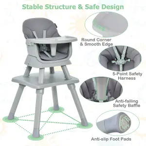 Costway 6-in-1 Baby High Chair Infant Feeding Chair Kids Stool w/Removable Tray & Cushion