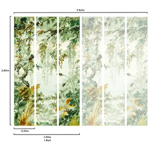 Grandeco Naive Watercolour Jungle Green 3 Lane Repeatable Wallpaper Mural 159 x 280cm