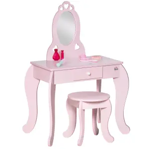 HOMCOM Kids Vanity Table & Stool Girls Dressing Set Make Up Desk with Mirror