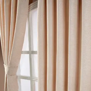 Homescapes Natural Chenille Pencil Pleat Lined Curtains Pair, 66 x 72"