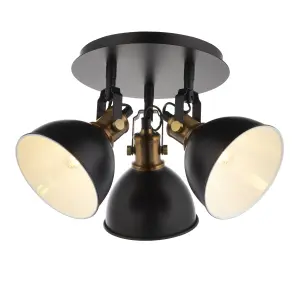 Acrobat Industrial Matt Black Gold effect 3 Light Spotlight