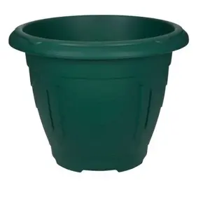 6 x Green Round Venetian Pot Decorative Plastic Garden Flower Planter Pot 24cm