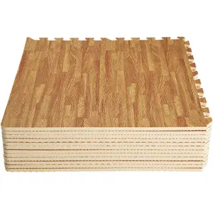 Gym Mats - 12 interlocking sections with 24 edge pieces, 61 x 61 cm each - wood decor