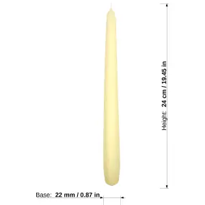 Tapered Dinner Candles, Pack of 10, Unscented, Long Burning Time, 24 cm / 19.45" (Ecru, Matt)