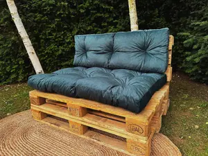 Garden Outdoor Pallet Cushion Set EURO Sofa Teal Green Velvet Tufted Seat Back