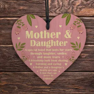 Red Ocean Mother And Daughter Gift Wooden Heart Birthday Mothers Day Gift For Mum Mummy Novelty Plaque