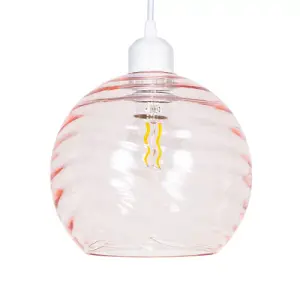 Modern Designer Pink Circular Ribbed Glass Non Electric Pendant Lamp Shade