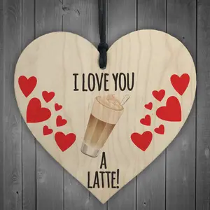 Red Ocean I Love You A Latte Novelty Wooden Hanging Heart Plaque