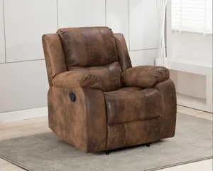 Recliner Manual Chair in Brown Faux Leather Suede