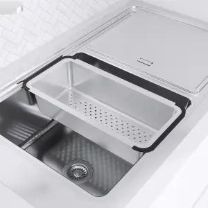 GoodHome Romesco Linea Brushed Stainless steel 1 Bowl Kitchen sink 510mm x 880mm