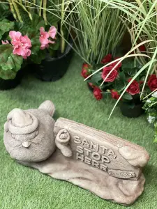 Stone Cast 'Santa Stop Here' Garden Ornament/Lawn Sign