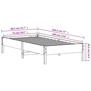 Berkfield Bed Frame without Mattress Wax Brown 75x190 cm Small Single Solid Wood Pine