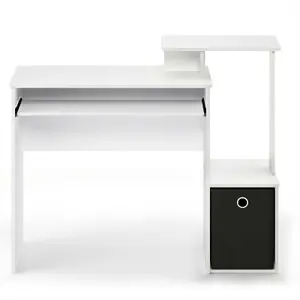 Furinno Econ Multipurpose Home Office Computer Writing Desk w/Bin, White/Black