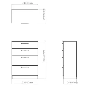 Yarmouth Ready assembled Grey 4 Drawer Chest (H)1067mm (W)740mm (D)390mm