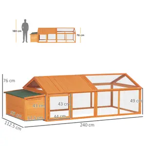 PawHut Wooden Chicken Run with Nesting Box, Openable Roof, for 4-8 Chickens