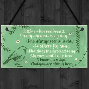 Red Ocean Robin Redbreast Memorial Bereavement Plaque Garden Grave Shed Sign Xmas Family Gift