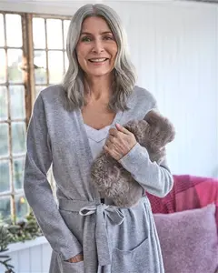 Womens Cashmere & Merino Luxe Dressing Gown Grey | Woolovers