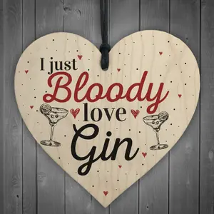 Red Ocean Bloody Love Gin Tonic Wooden Hanging Heart Sign Plaque Funny Sign Pub Party Gift Home Decor