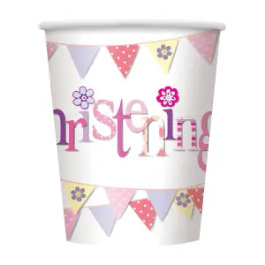 Unique Party Paper Bunting Christening 270ml Disposable Cup Pink (One Size)