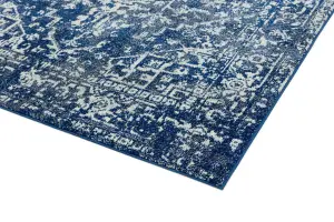 Navy Traditional Easy to Clean Floral Rug For Dining Room-160cm X 230cm