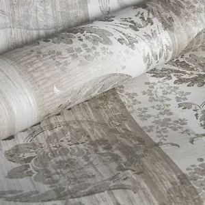 Galerie Adonea Nerites Stone Grey Metallic Damask Stripe Smooth Wallpaper Roll