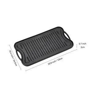 Rectangular Cast Iron Griddle Pan Grill Pan Steak Pan 53cm x 26.5cm