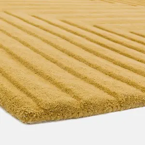 Yellow Wool Easy to clean Optical/ (3D) Handmade , Luxurious , Modern , Wool Rug for Living Room, Bedroom - 160cm X 230cm