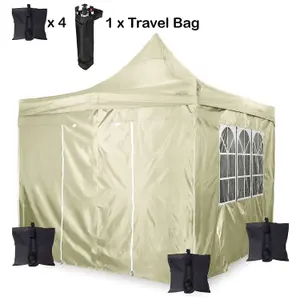 Beige Deluxe Commercial Gazebo with Zipped Removable Sides - 3m x 3m - Waterproof PVC Coated