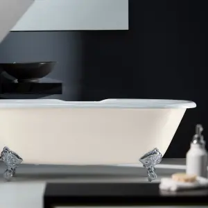 Arroll Moulin Gloss White Roll-top Double ended Bath with 2 Tap holes & claw bath feet (L)170cm (W)77cm