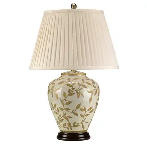 Table Lamp Chinese Brown Gold Cream Crackle Gaze Cream Pleated Shade LED E27 60W