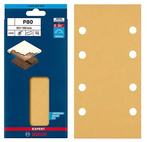 BOSCH Expert for Wood + Paint Sanding Sheets (Grit 80) (20/Pack) (For: Bosch PSS 250AE, PSM 200 AES & UniversalSander18V Sanders)